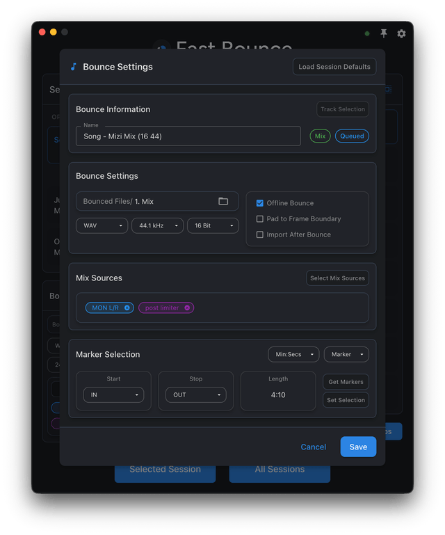 Fast Bounce configure each bounce settings