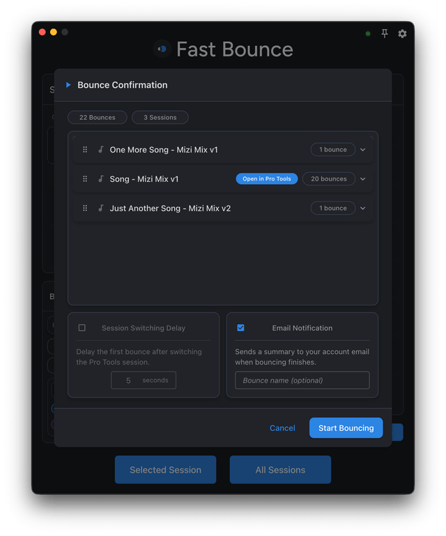 Fast Bounce queue confirmation screen