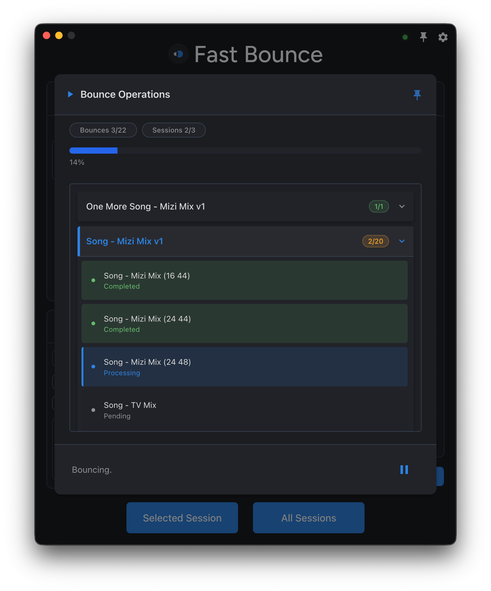 Fast Bounce bounce operations in progress