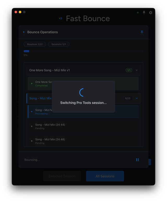 Fast Bounce smart session switching in progress